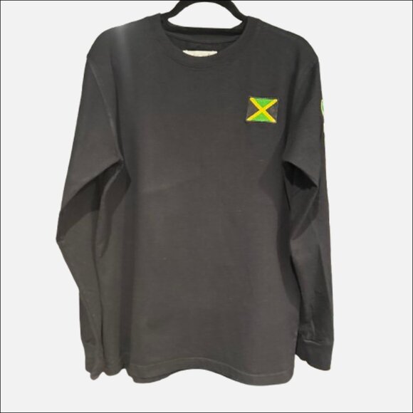 Authentic Gear Jamaica Long Sleeve Black T-Shirt w Embroidered Flag (Men’s L) - Picture 2 of 6